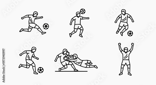 Soccer action with player silhouettes performing different moves