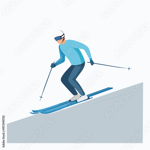 Dynamic illustration of a lone skier gracefully descending a snowy slope, embodying the thrilling essence of winter sports and outdoor recreation