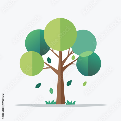 Abstract Tree with Falling Leaves, symbolizing growth and nature's cycles