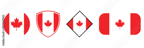 Canada flag set in different shapes circle shield diamond rounded icon vector illustration