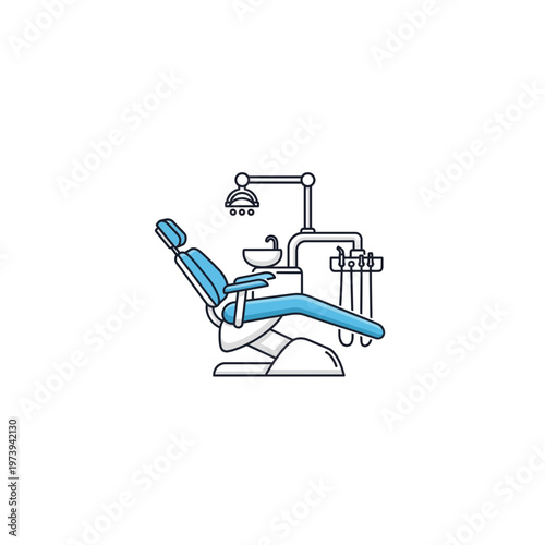 Dental treatment chair with equipment line art icon