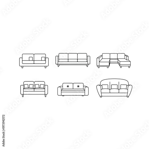 Set of modern sofa furniture line icons