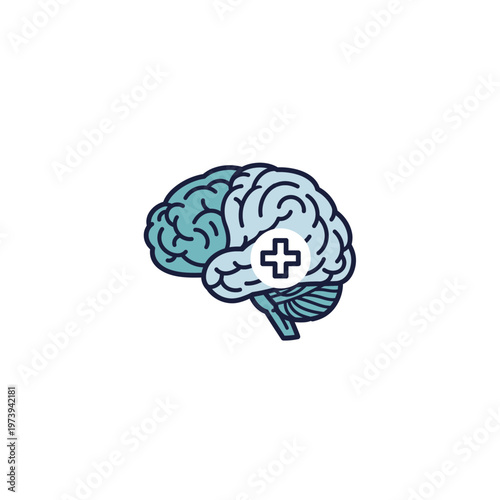 Medical cross symbol on human brain anatomy graphic