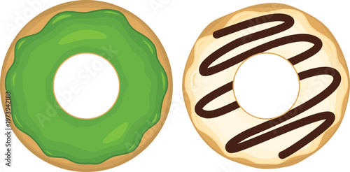 Donuts with various flavors matcha, vanilla, for background