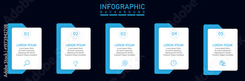 Professional business flow infographic with arrow timeline, 5-step process layout for reports and presentations.