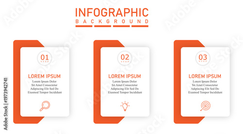 Flat design business infographic timeline with arrows, 3-step process diagram for reports and corporate presentations.