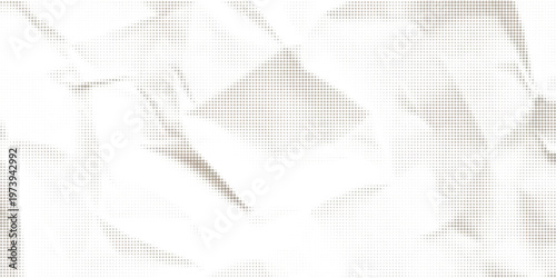 Crumpled paper halftone texture. Dotted rough wrinkled background. Old creased paper sheet overlay. Comic pop art grain wallpaper. Aged damaged gritty page in cartoon style. Vector background