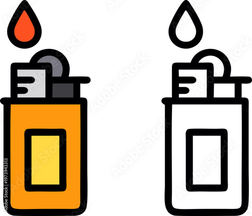 Pocket Cigarette Lighter and Flame Icon