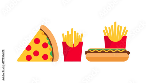hand drawn vector illustration of a pizza and foods
