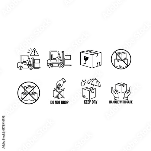 Logistics handling warning icons set