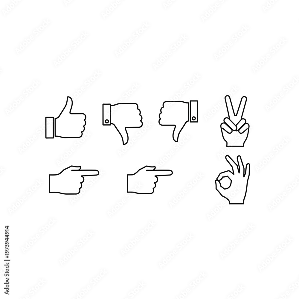 Fototapeta premium Set of line art hand gesture icons