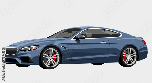 Modern blue luxury sports car coupe vector illustration isolated on plain background