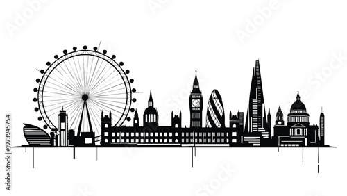 London Skyline Silhouette - Iconic Landmark Vector Illustration for Commercial Use