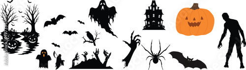 Halloween pumpkin icon set.Evil pumpkin symbol. Halloween evil face vector illustration.Halloween decoration cartoon sign.Cute Creepy Spooky Halloween Pumpkin Fall Autumn Sticker Print Illustration.