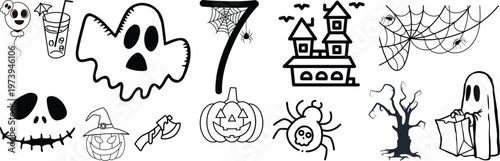 Halloween pumpkin icon set.Evil pumpkin symbol. Halloween evil face vector illustration.Halloween decoration cartoon sign.Cute Creepy Spooky Halloween Pumpkin Fall Autumn Sticker Print Illustration.