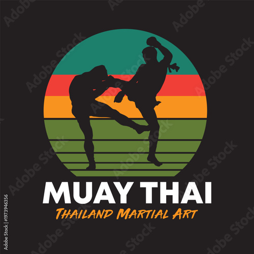 Thai Boxing Fighters in retro style Illustration, perfect for t shirt design
