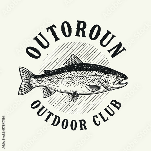 Vintage Trout Fish Emblem for Outdoor Club.
