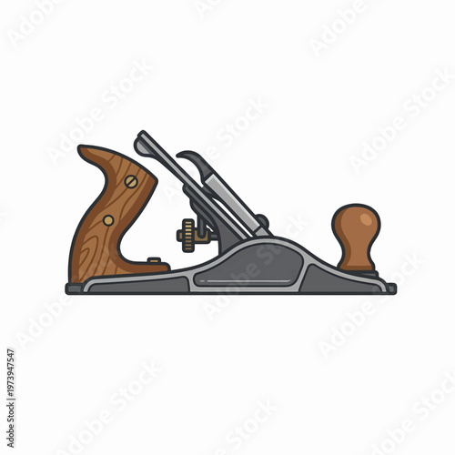 A wooden and metal hand plane, a tool used for shaving thin layers of wood.