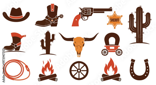 Wild West Cowboy Icons Collection Western Theme Elements.