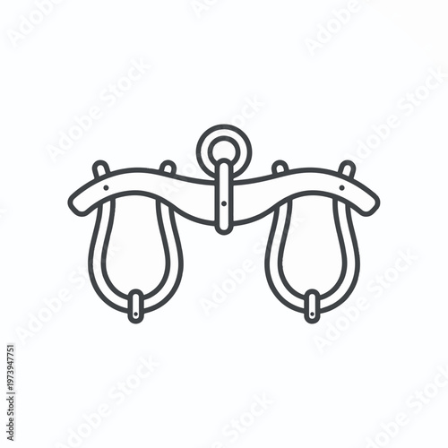 Line art of an ox yoke, a wooden bar used to harness a pair of oxen to a plow or cart.