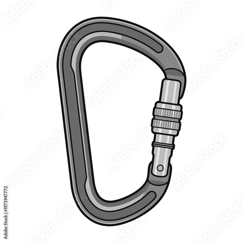 A D-shaped climbing carabiner with a screw-lock gate, rendered in a clean, vector illustration style with grayscale shading.