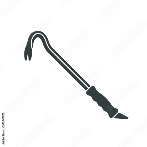 A dark grey silhouette of a crowbar with its characteristic curved claw end and a textured handle, set against a plain white background.