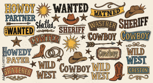 Wild West Themed Badges and Labels Collection.