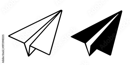 Paper plane vector icon, in outline and silhouette design, isolated on transparent background
