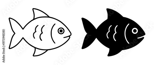 Fish vector icon, in outline and silhouette design, isolated on transparent background