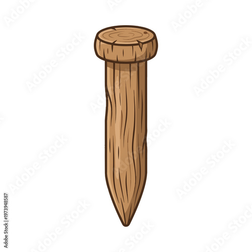 A brown cartoon wooden peg featuring a round head, textured body, and pointed tip, isolated on a white background.