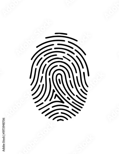 Line art representation of a fingerprint with fingerprint identity identification biometric security illustration minimalist personal forensics database technology