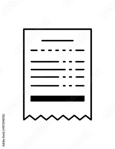 Simple black and white line art icon of a receipt representing expenses or financial transactions document minimalist illustration business commerce transaction purchase
