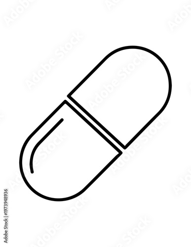 Outline icon of a pill capsule with health care health product medicine pharmaceutical healthcare treatment painkiller supplement hospital prescription wellness research