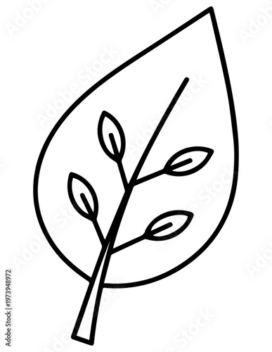 Stylized line art of a leaf with small sprouts organic farming environment wellness vegetation botanical vegetable germination sprouting biotechnology agriculture