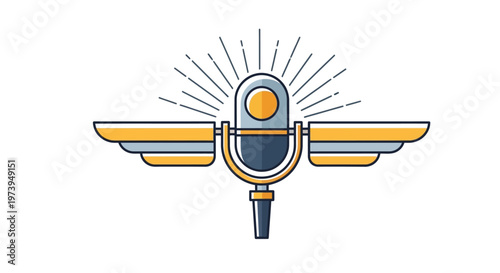 Illustrative image celebrating World Press Freedom Day with vintage microphone and wings design symbolizing broadcast and news
