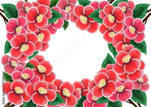 華やかな椿のフレームイラスト