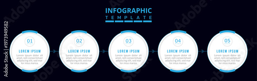 5-Steps Circular Process Infographic Template, Clean Business Workflow Cycle, Flat Arrow Diagram Design