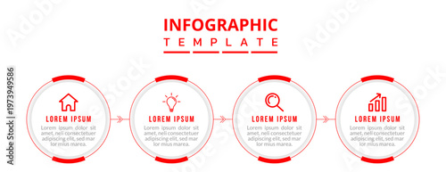 Circular 4 Phase Infographic Diagram, Clean Workflow Cycle Illustration, Business Process Flow Template
