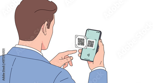 Man scanning QR code with smartphone.