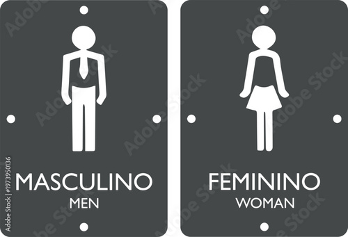 Placas Banheiro Modernas Masculino e Feminino nos Tons Cinza e Branco