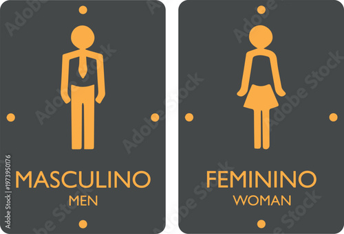 Placas Banheiro Modernas Masculino e Feminino nos Tons Cinza e Amarelo
