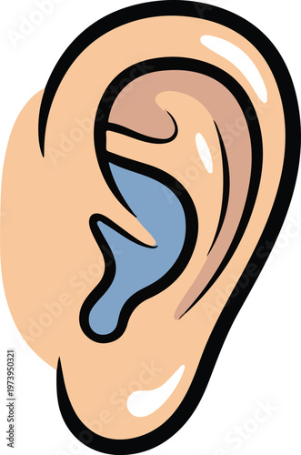 Illustration of a human ear with blue earwax, emphasizing hearing and internal ear canal health