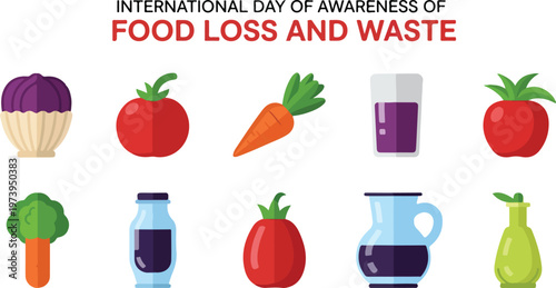 International Day of Awareness for Food Loss and Waste featuring fruits and vegetables icons