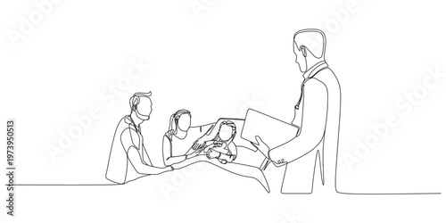 two doctors and a small child patient and his mother