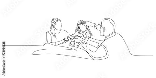 A male doctor is checking the condition of his young patient