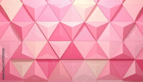 부드러운 핑크색 톤의 입체적인 삼각형 기하학 패턴이 조화롭게 반복되는 현대적이고 추상적인 3D 배경 이미지로, 세련된 벽면 질감이나 창의적인 그래픽 디자인 프로젝트의 배경 요소로 활용하기에 매우 적합합니다.