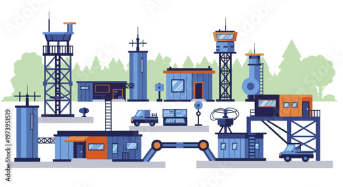 Modern Airport Control Tower and Infrastructure Buildings Collection.
