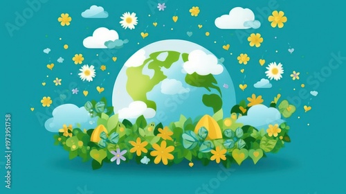 Celebrate the beauty of our planet with this whimsical and vibrant tribute to nature and global harmony.