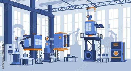 Modern Satellite Assembly Factory with Advanced Technology and Robotics.