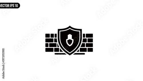 Shield Icon with Lock and Bricks Symbol.